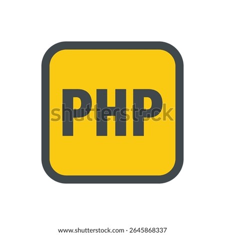 a digital illustration of a stylized PHP logo. The logo is contained within a rounded square shape, featuring a vibrant yellow background that fills the majority of the space.