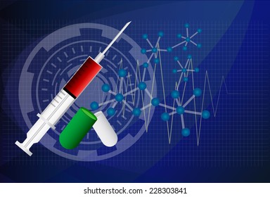 Digital illustration of syringe in colour background