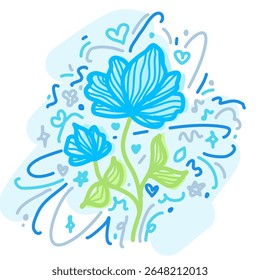 Digital illustration of a teal-colored flower with an artistic and fantasy style.