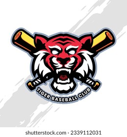 Digital Illustration of Tiger Head Logo Mascot with Two Crossed Bats