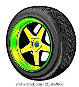 digital illustration of tires in different colors and sizes