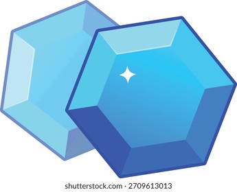 Ilustração digital de dois cristais hexagonais azuis brilhantes.
