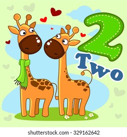 Digital illustration of two and two giraffes who love each other.