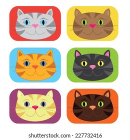 Digital illustration vector of colorful cat head buttons