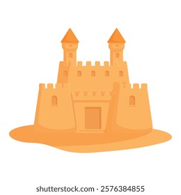 Digital illustration of a vibrant orange sandcastle, perfect for summer and vacation themes