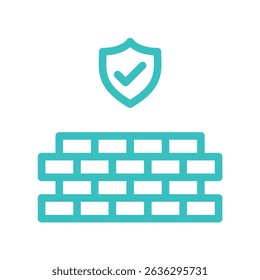 Digital illustration of a wall with a shield symbolizing protection. Digital insurance icon cyber security symbols concept.