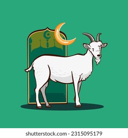 Digital illustration of white goat or calf cartoon mascot vector eid al adha