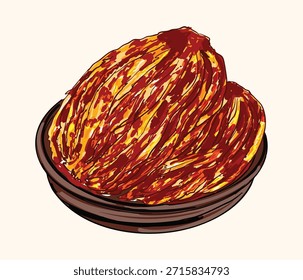 Digital illustration of a whole fermented cabbage, showing natural texture and colors. Perfect for food, cooking, healthy eating, or organic lifestyle projects.