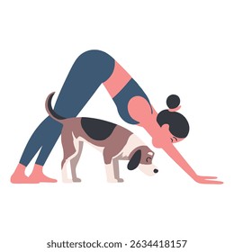 A Digital Illustration Of A Women Doing Yoga With Dog Cartoon Vector Illustration