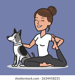 A Digital Illustration Of A Women Doing Yoga With Dog Cartoon Vector Illustration 2