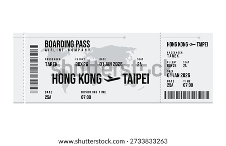 A digital image of a boarding pass from Hong Kong to Taipei, dated January 1, 2026.