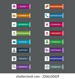Decorativo colorido Set de elementos de diseño de iconos de botón de Ui web.Icono de ilustración de botón web vectorial aislado.concepto de botón UI.