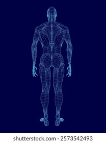 Digital image of a human body with a blue background. The body is depicted in a stylized and abstract manner, with the arms and legs appearing to be made of lines