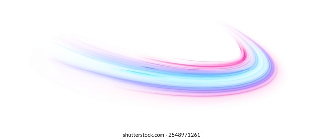 Imagem digital de raios de luz, linhas listradas em um fundo de luz azul. Linhas curvas de onda azul para apresentações, ilustração de artigos e publicações sobre tendências tecnológicas e inovações.	