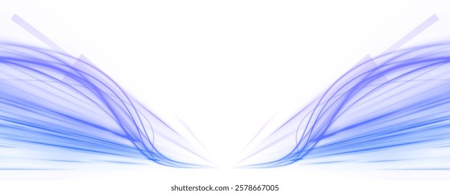 Digital image of light rays, striped lines on a blue light background. Design element for visualizing air or water flow. Light, light garland PNG.	
