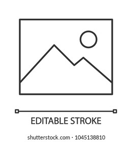 Digitales Bild, lineares Fotosymbol. Abbildung mit dünner Linie Bild. Kontursymbol. Vektorgrafik mit isoliertem Umriss. Bearbeitbarer Strich