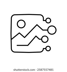 Digital image processing and AI visualization icon combining a photo with circuit connections, symbolizing artificial intelligence, digital image processing, and data visualization
