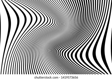 Digital image with a psychedelic stripes Wave design black and white. Optical art background. Texture with wavy, curves lines. Vector illustration