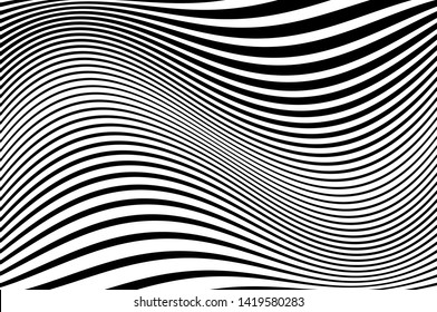 Digital image with a psychedelic stripes Wave design black and white. Optical art background. Texture with wavy, curves lines. Vector illustration