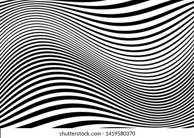 Digital image with a psychedelic stripes Wave design black and white. Optical art background. Texture with wavy, curves lines. Vector illustration
