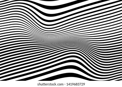 Digital image with a psychedelic stripes Wave design black and white. Optical art background. Texture with wavy, curves lines. Vector illustration