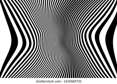 Digital image with a psychedelic stripes Wave design black and white. Optical art background. Texture with wavy, curves lines. Vector illustration