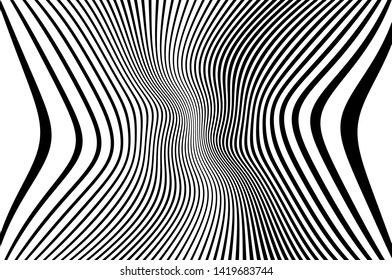 Digital image with a psychedelic stripes Wave design black and white. Optical art background. Texture with wavy, curves lines. Vector illustration