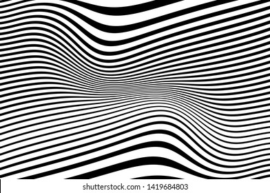 Digital image with a psychedelic stripes Wave design black and white. Optical art background. Texture with wavy, curves lines. Vector illustration