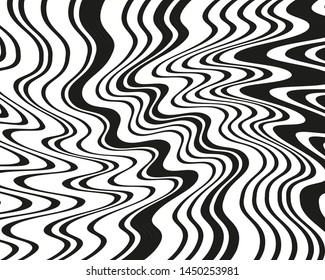 Digital image with a psychedelic stripes Wave design black and white. Optical art background. Texture with wavy, curves lines. Vector illustration