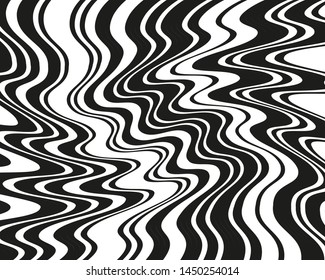Digital image with a psychedelic stripes Wave design black and white. Optical art background. Texture with wavy, curves lines. Vector illustration