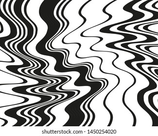 Digital image with a psychedelic stripes Wave design black and white. Optical art background. Texture with wavy, curves lines. Vector illustration