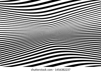 Digital image with a psychedelic stripes. Wave design black and white. Texture with wavy, curves lines. Optical art background. Vector illustration  