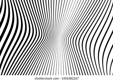 Digital image with a psychedelic stripes. Wave design black and white. Texture with wavy, curves lines. Optical art background. Vector illustration  