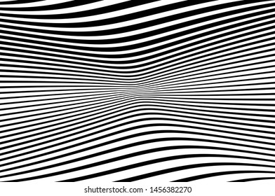 Digital image with a psychedelic stripes. Wave design black and white. Texture with wavy, curves lines. Optical art background. Vector illustration  