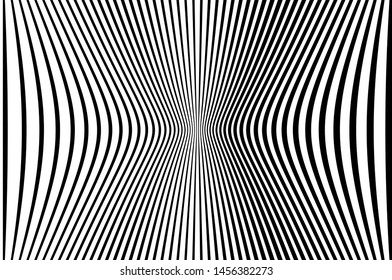 Digital image with a psychedelic stripes. Wave design black and white. Texture with wavy, curves lines. Optical art background. Vector illustration  