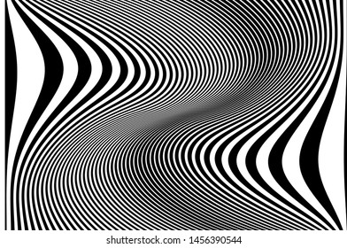 Digital image with a psychedelic stripes. Wave design black and white. Texture with wavy, curves lines. Optical art background. Vector illustration  