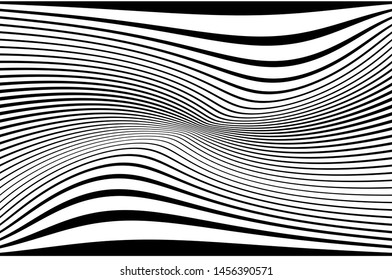 Digital image with a psychedelic stripes. Wave design black and white. Texture with wavy, curves lines. Optical art background. Vector illustration  