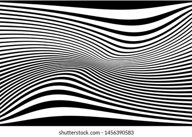 Digital image with a psychedelic stripes. Wave design black and white. Texture with wavy, curves lines. Optical art background. Vector illustration  