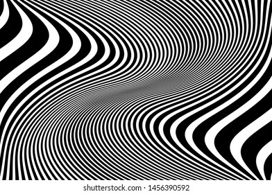 Digital image with a psychedelic stripes. Wave design black and white. Texture with wavy, curves lines. Optical art background. Vector illustration  