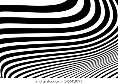 Digital image with a psychedelic stripes. Wave design black and white. Texture with wavy, curves lines. Optical art background. Vector illustration  
