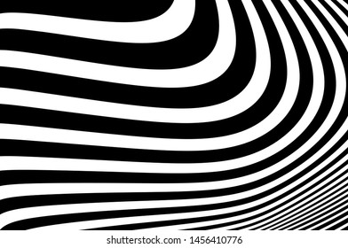 Digital image with a psychedelic stripes. Wave design black and white. Texture with wavy, curves lines. Optical art background. Vector illustration  
