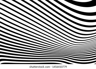 Digital image with a psychedelic stripes. Wave design black and white. Texture with wavy, curves lines. Optical art background. Vector illustration  
