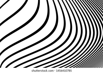 Digital image with a psychedelic stripes. Wave design black and white. Texture with wavy, curves lines. Optical art background. Vector illustration  
