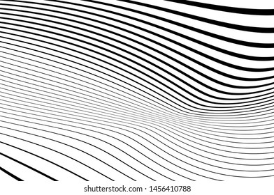 Digital image with a psychedelic stripes. Wave design black and white. Texture with wavy, curves lines. Optical art background. Vector illustration  
