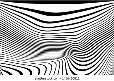 Digital image with a psychedelic stripes. Wave design black and white. Texture with wavy, curves lines. Optical art background. Vector illustration  
