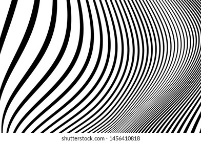 Digital image with a psychedelic stripes. Wave design black and white. Texture with wavy, curves lines. Optical art background. Vector illustration  
