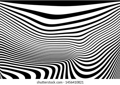 Digital image with a psychedelic stripes. Wave design black and white. Texture with wavy, curves lines. Optical art background. Vector illustration  
