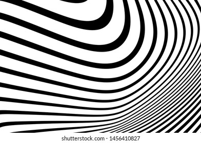 Digital image with a psychedelic stripes. Wave design black and white. Texture with wavy, curves lines. Optical art background. Vector illustration  
