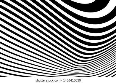 Digital image with a psychedelic stripes. Wave design black and white. Texture with wavy, curves lines. Optical art background. Vector illustration  
