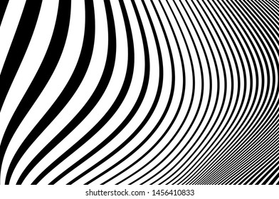 Digital image with a psychedelic stripes. Wave design black and white. Texture with wavy, curves lines. Optical art background. Vector illustration  

